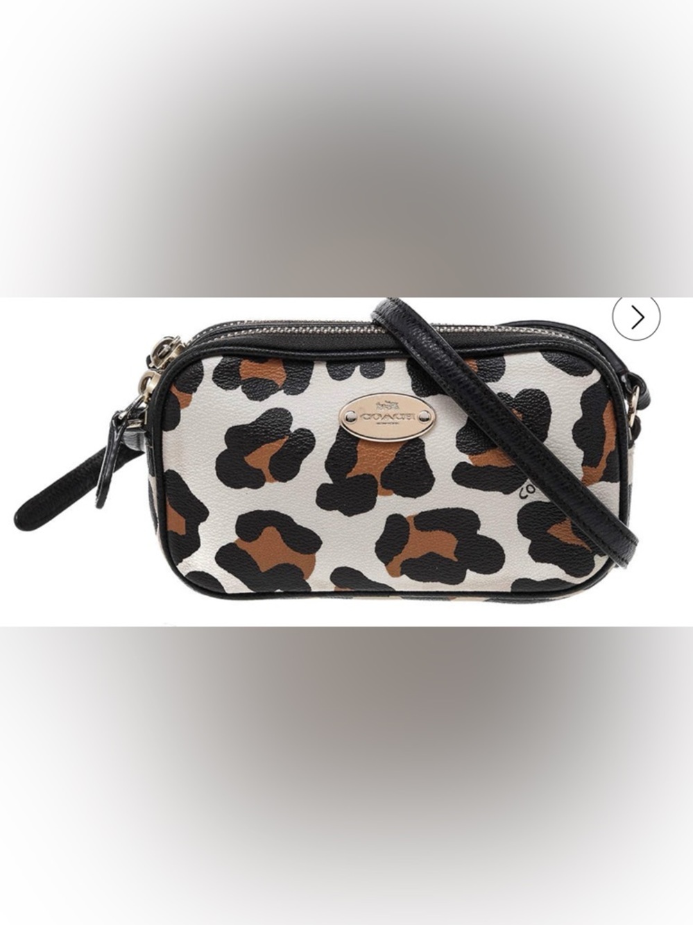 Coach White Ocelot Leopard Print Coated Canvas Double Zip Mini Crossbody Bag EUC